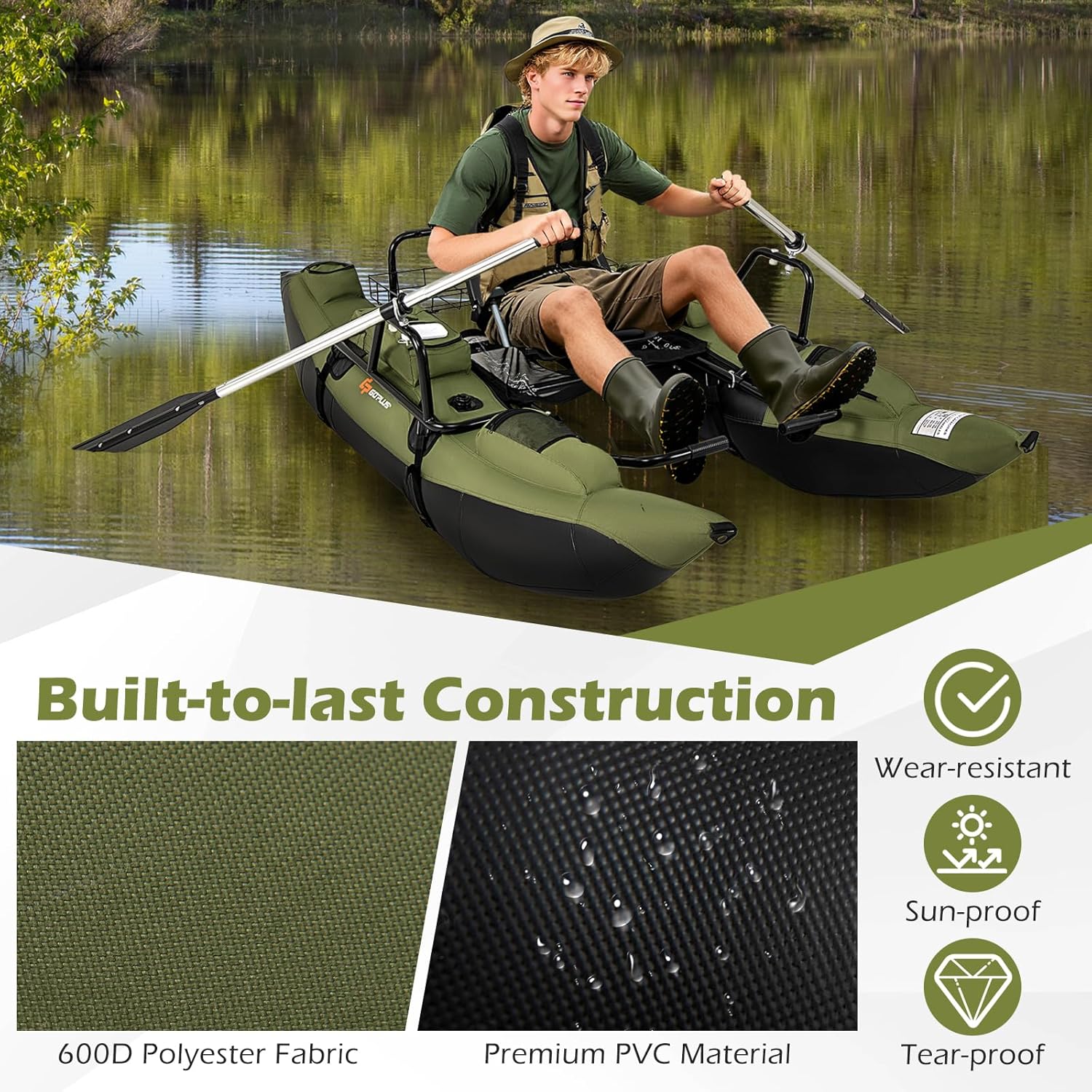 Adult Inflatable Belly Boat wi - Fishing Boat Seat ulasan dan harga